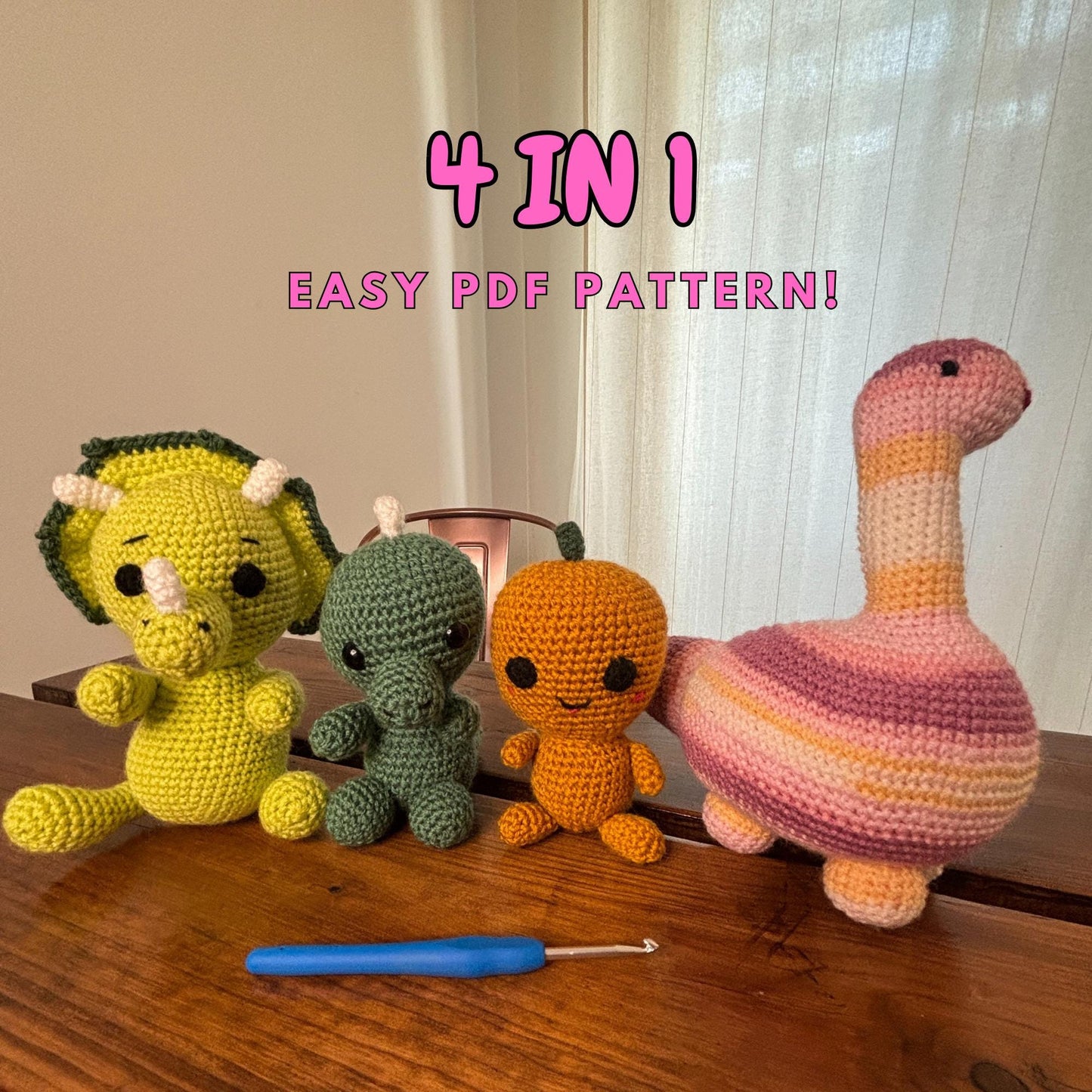 Dinosaur Crochet Pattern Bundle PDF โ 4 Cute Amigurumi Plushies | Beginner Friendly Crochet Toy Patterns | DIY Dino Gift | Digital Download