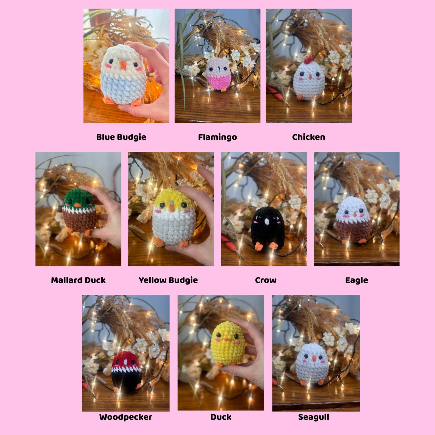 10‑in‑1 No Sew Bird Amigurumi Patterns – Beginner Crochet Bundle (Woodpecker, Budgie, Crow, Eagle, Seagull, Mallard, Chicken, Flamingo)