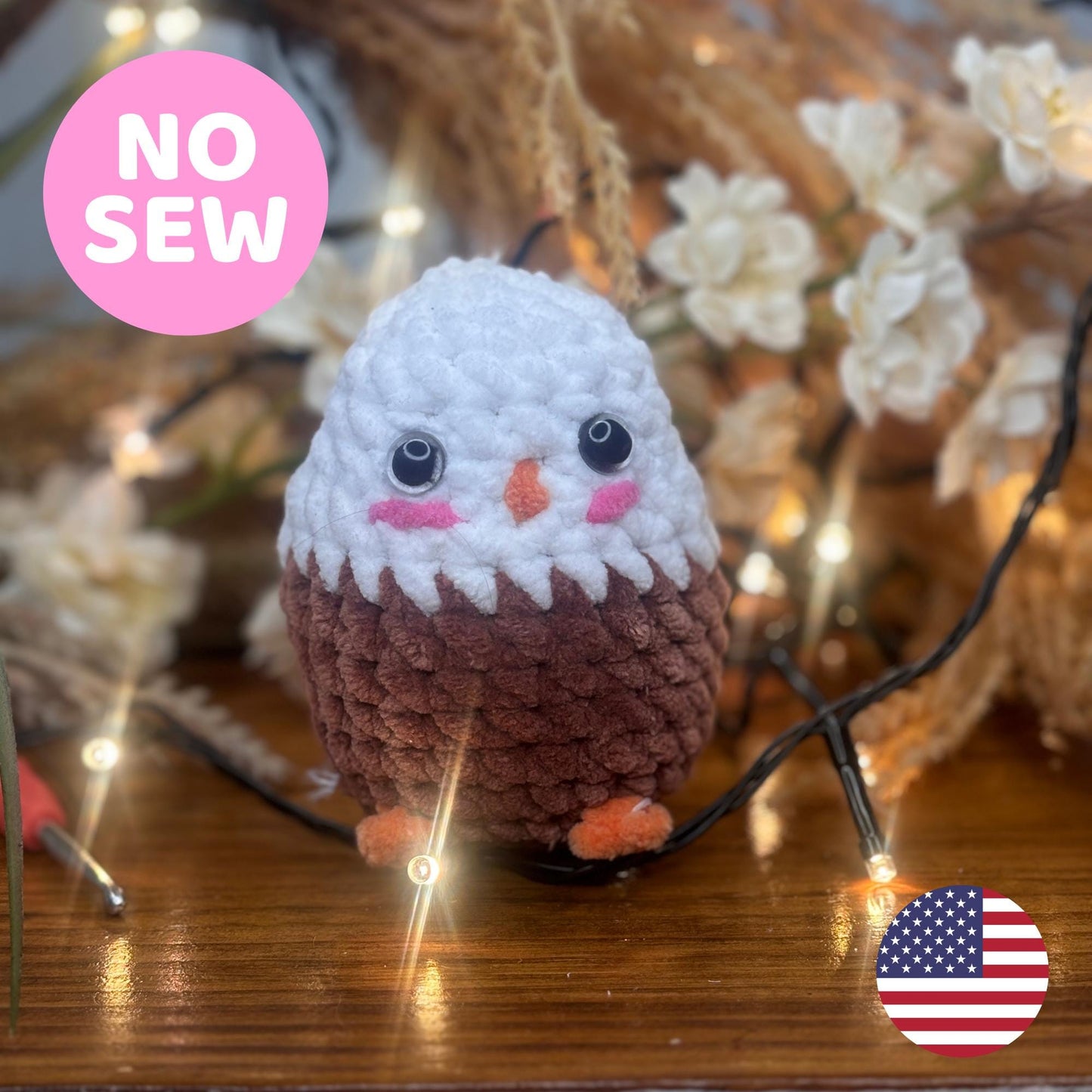 Mini No-Sew Eagle Crochet Pattern โ Chubby Amigurumi Bird PDF, Easy Plushie Toy, Bald Eagle Crochet Pattern, Patriotic Animal Gift