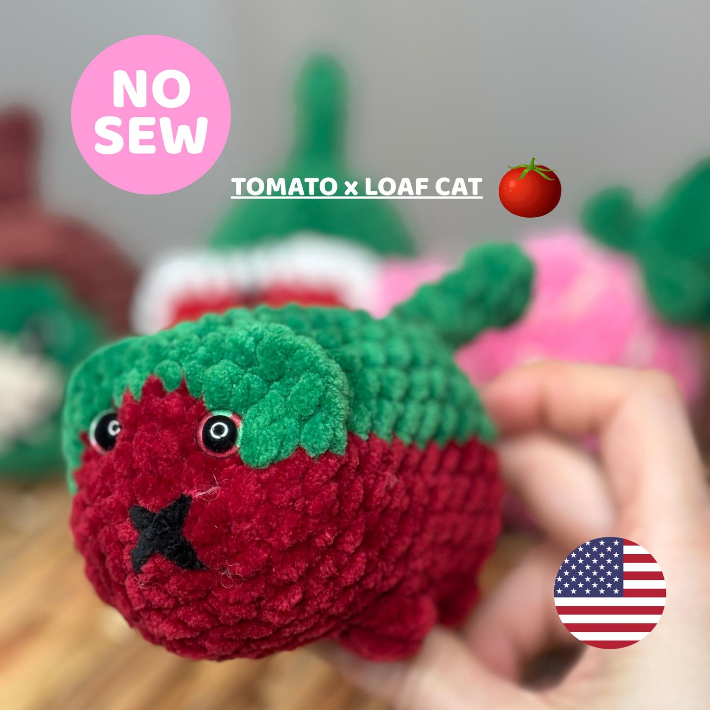 No Sew Tomato Loaf Cat Crochet Pattern – Cute Kawaii Amigurumi Plushie – Easy Beginner Cat Tutorial – Food Crochet Plush Pattern