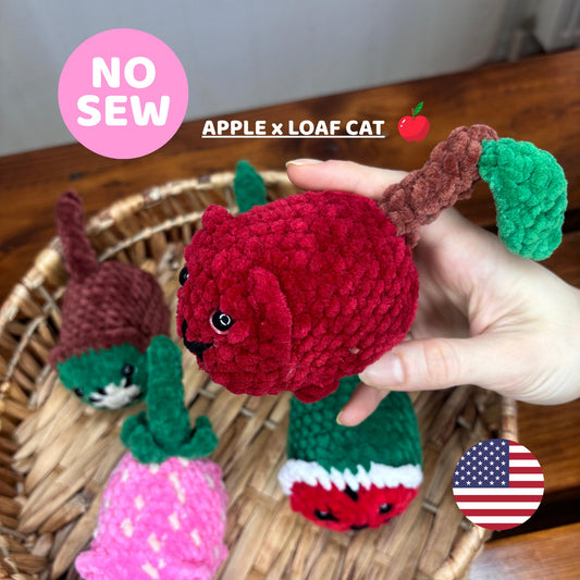No Sew Apple Loaf Cat Crochet Pattern – Cute Kawaii Amigurumi Plushie – Easy Beginner Cat Tutorial – Food Crochet Plush Pattern