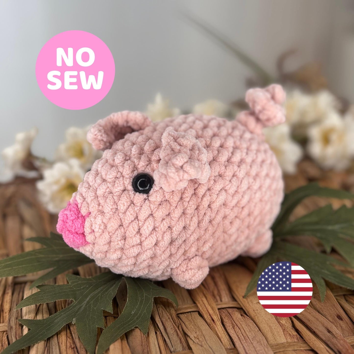 No Sew Pig Crochet Pattern | Easy Amigurumi Farm Animal Plushie Tutorial | Beginner Friendly PDF, Super Bulky Yarn, Fast Crochet Project