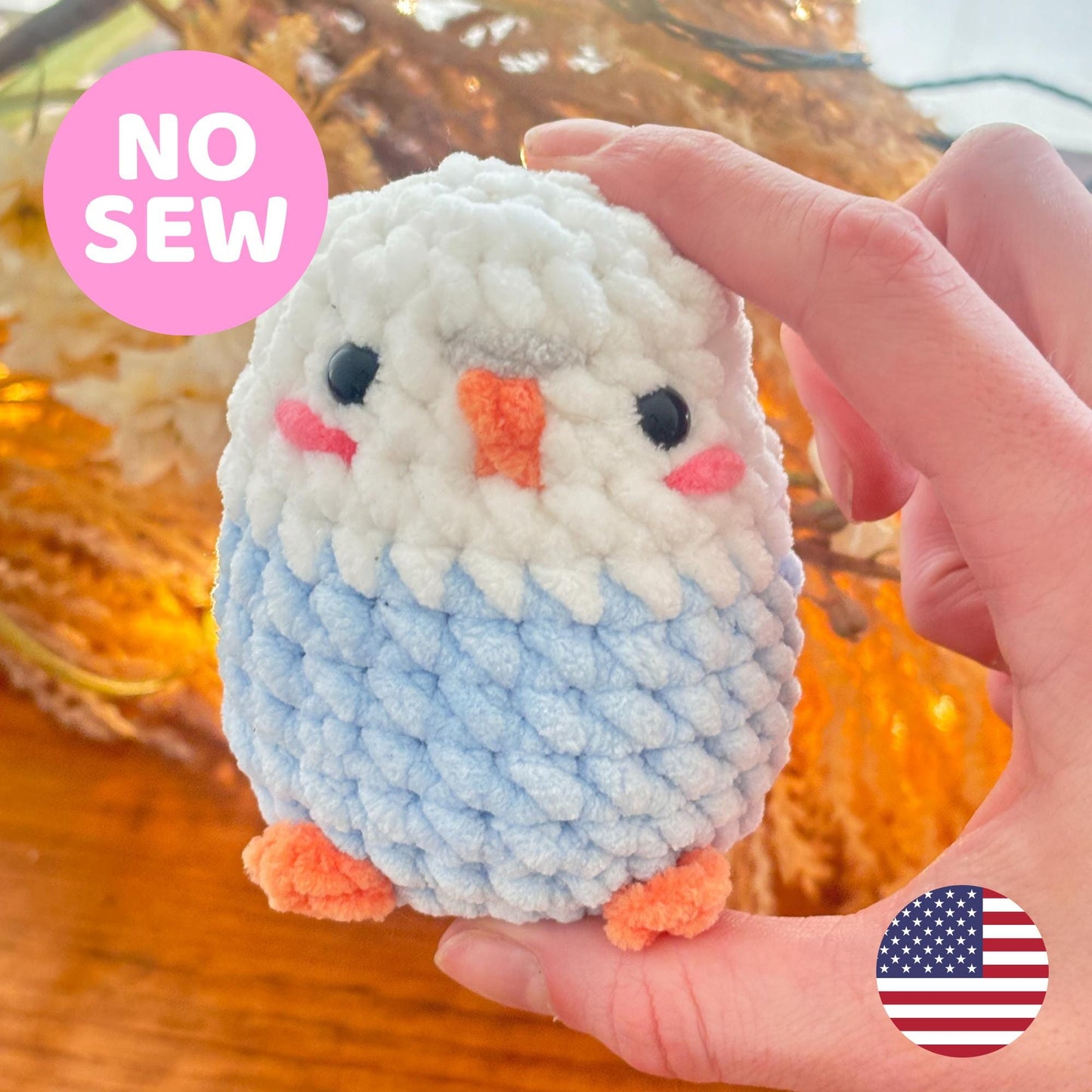 No Sew Chubby Blue Budgie Crochet Pattern – Amigurumi Bird PDF Tutorial, Parakeet Plushie Pattern, Easy Beginner Digital Download