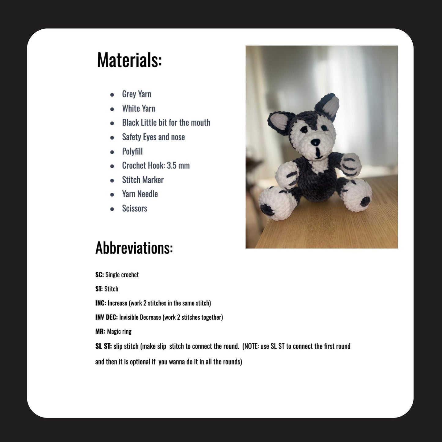 Husky Amigurumi Crochet Pattern Cute DIY Dog Plush Tutorial