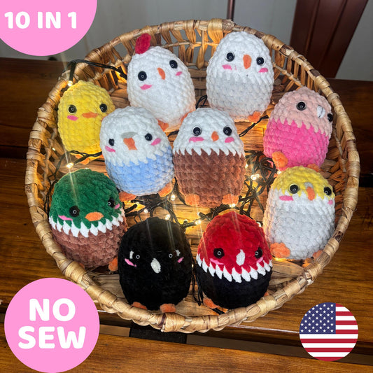 10‑in‑1 No Sew Bird Amigurumi Patterns – Beginner Crochet Bundle (Woodpecker, Budgie, Crow, Eagle, Seagull, Mallard, Chicken, Flamingo)