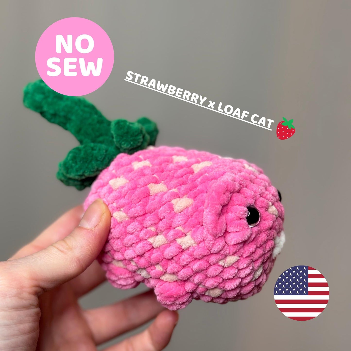 No Sew Strawberry Loaf Cat Crochet Pattern – Cute Kawaii Amigurumi Plushie – Easy Beginner Food Cat Tutorial – Crochet Plush Pattern