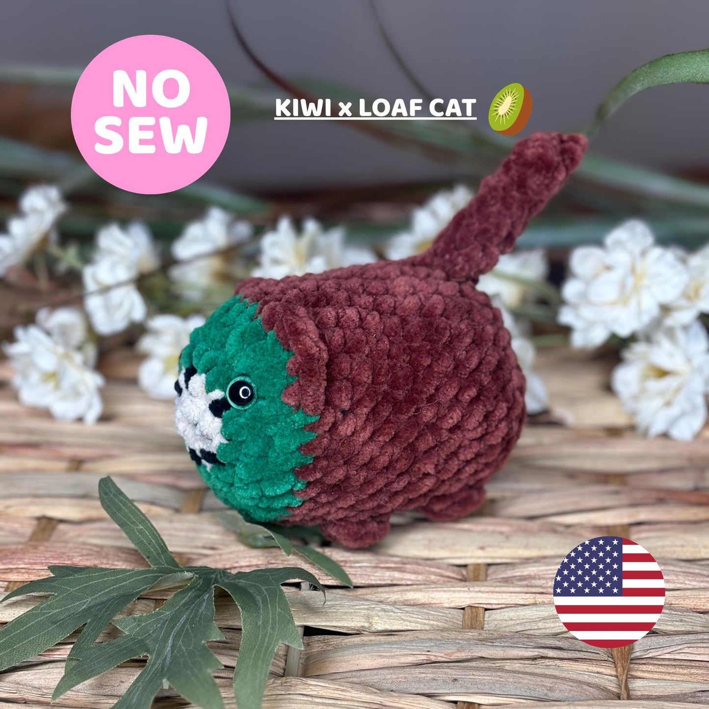 No Sew Kiwi Loaf Cat Crochet Pattern – Cute Kawaii Amigurumi Plushie – Easy Beginner Food Cat Tutorial – Crochet Plush Pattern