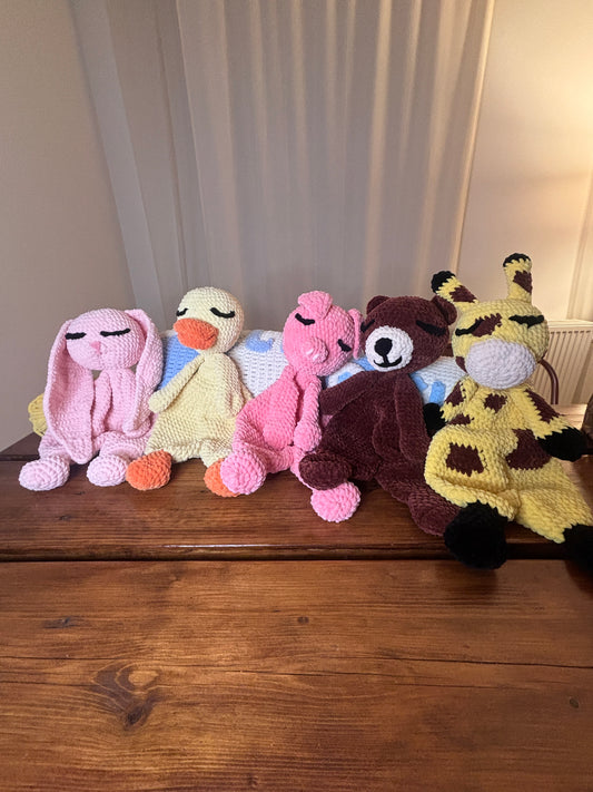 Snuggler Crochet Pattern Bundle - 5 Amigurumi Loveys (Bear, Pig, Bunny, Giraffe, Duck)