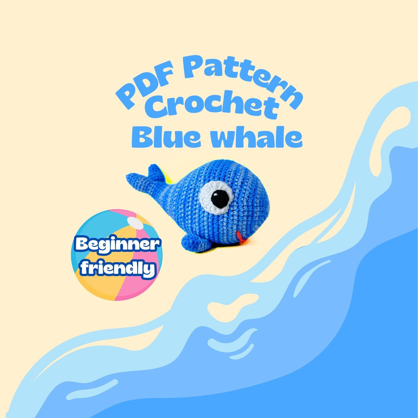 Whale Crochet Pattern PDF – Cute Amigurumi Sea Animal Plush – Beginner Friendly Crochet Toy – Stuffed Whale Tutorial – DIY Gift