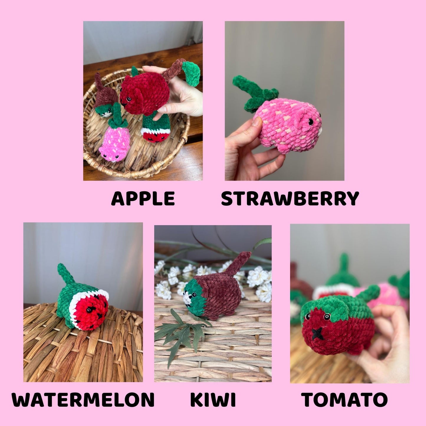 5-in-1 Loaf Cat Crochet Pattern Bundle – No Sew Food Cat Amigurumi Patterns – Beginner Crochet Plushie Set – Kawaii Fruit Cat Tutorials